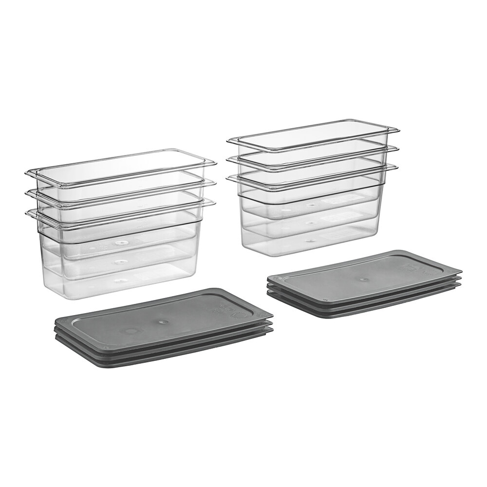 Vigor 1/3 Size 6" Deep Clear Food Pan with Secure Sealing Cover - 6/Pack