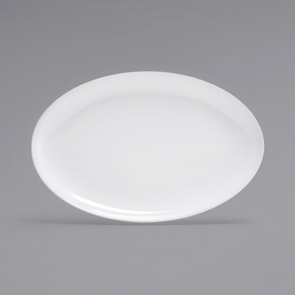 Front of the House DSP024WHP22 Harmony 9 1/4" x 6 1/4" Bright White Coupe Oval Porcelain Plate - 6/Case