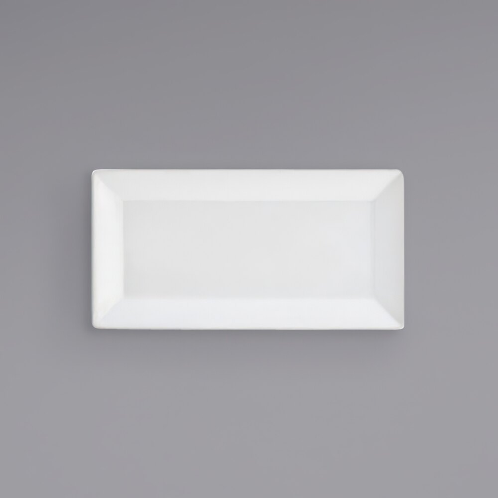 Front of the House DAP001WHP23 Kyoto 9" x 5" Bright White Rectangular Porcelain Plate - 12/Case