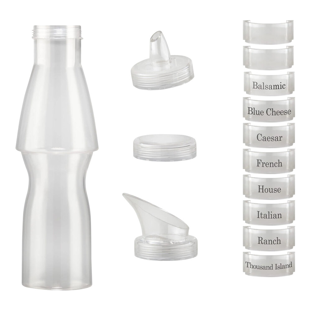 Bon Chef Smart Bowl 32 oz. 6-Count Polycarbonate Salad Dressing Bottle Set with Lids, Caps, and Name Clips