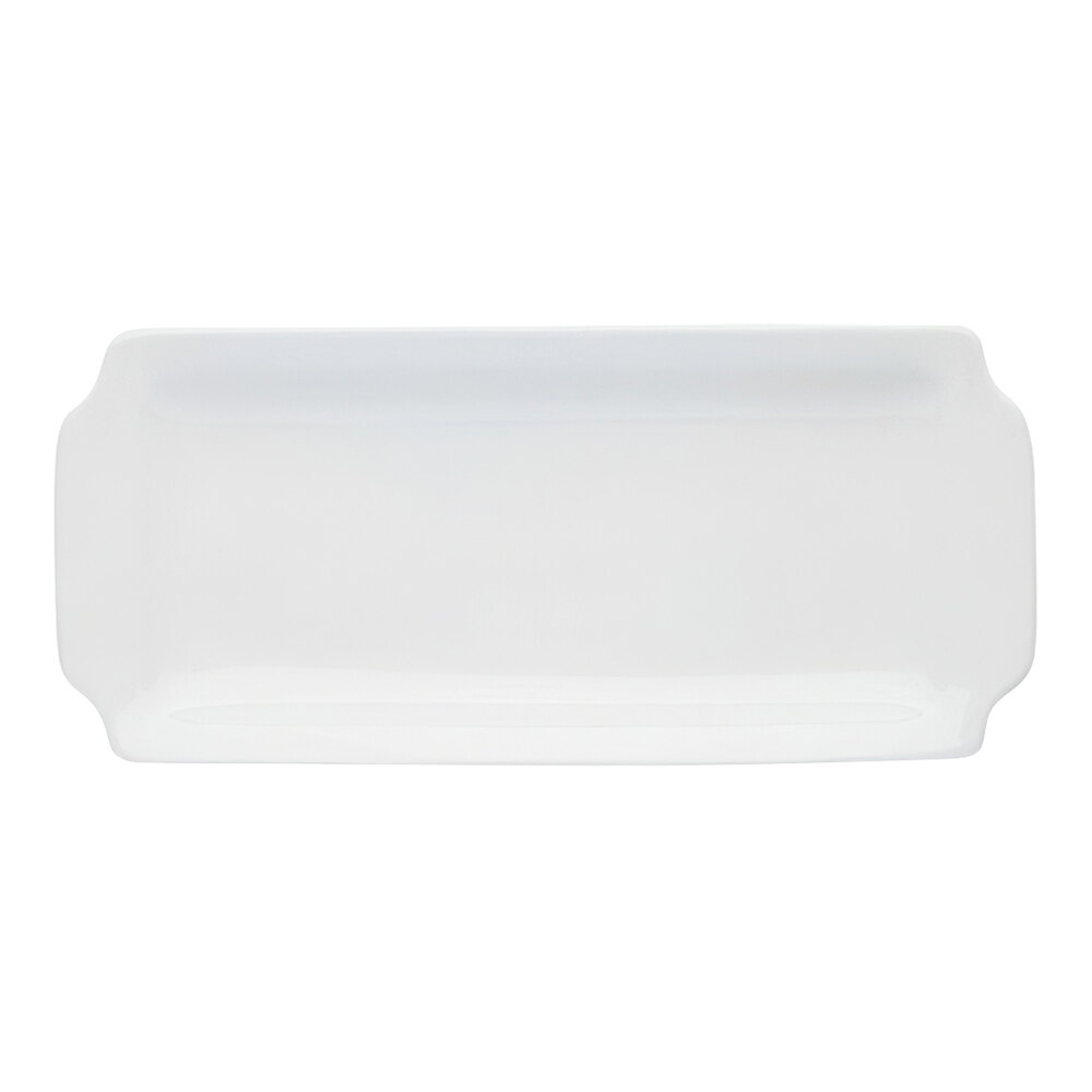 Libbey Porcelana 14" x 6 1/4" Rectangular Bright White Porcelain Cake Tray - 6/Case