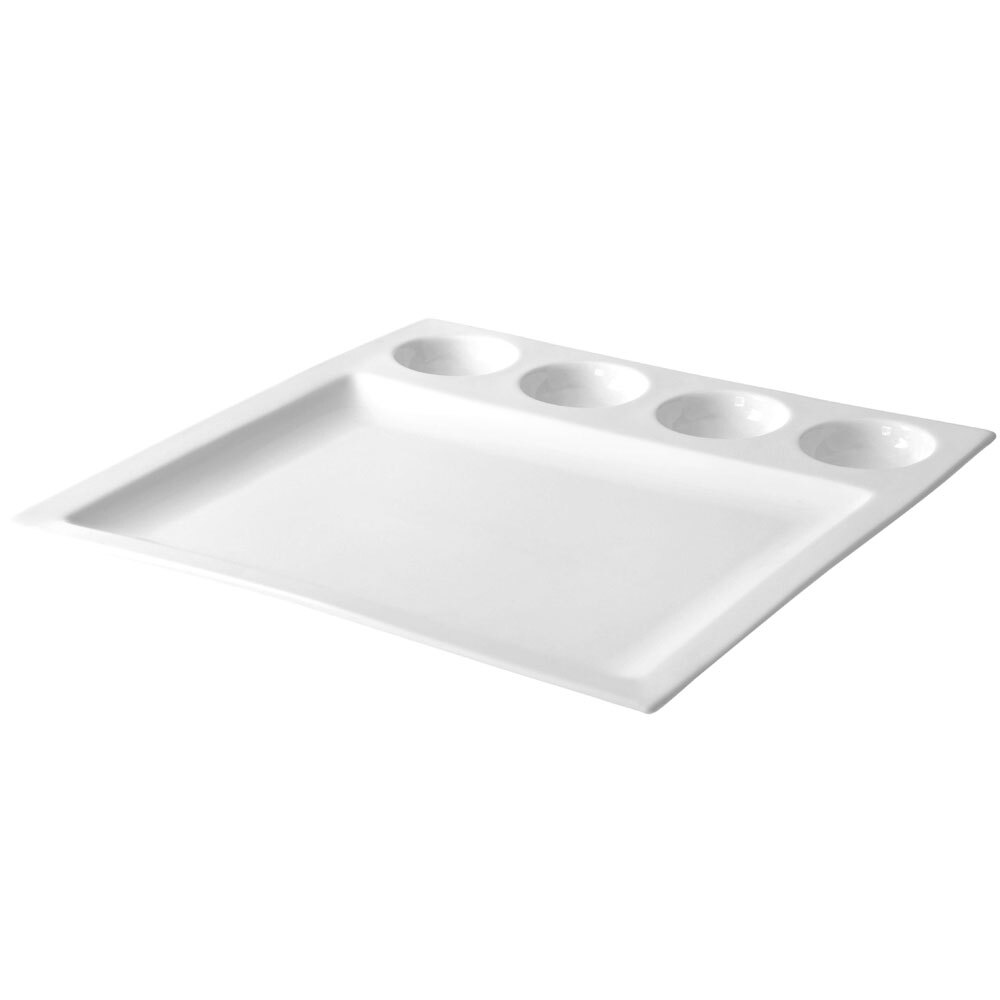 10 Strawberry Street WTR-4RDDSHPLT Whittier 12 3/4" White Square Porcelain Compartment Plate - 8/Case