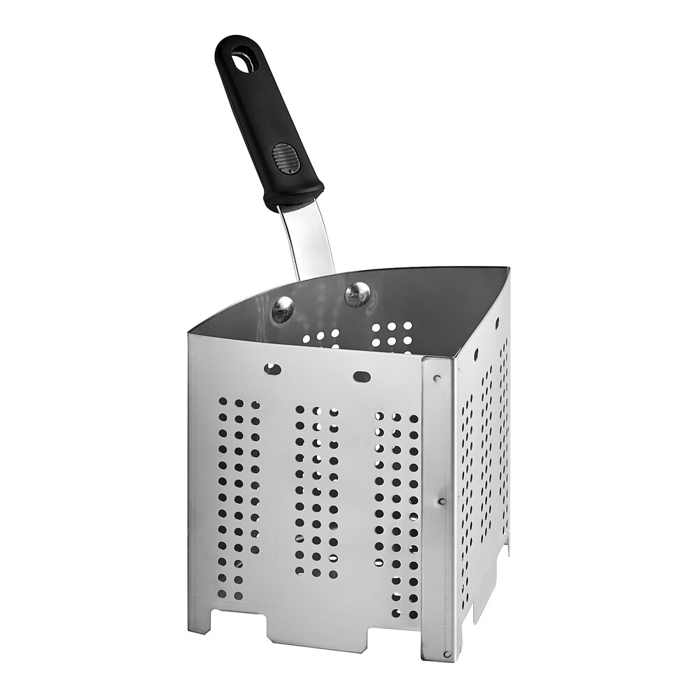 Vollrath Wear-Ever 3 Qt. Perforated Stainless Steel Wedge Inset with Black Silicone Handle 682114B