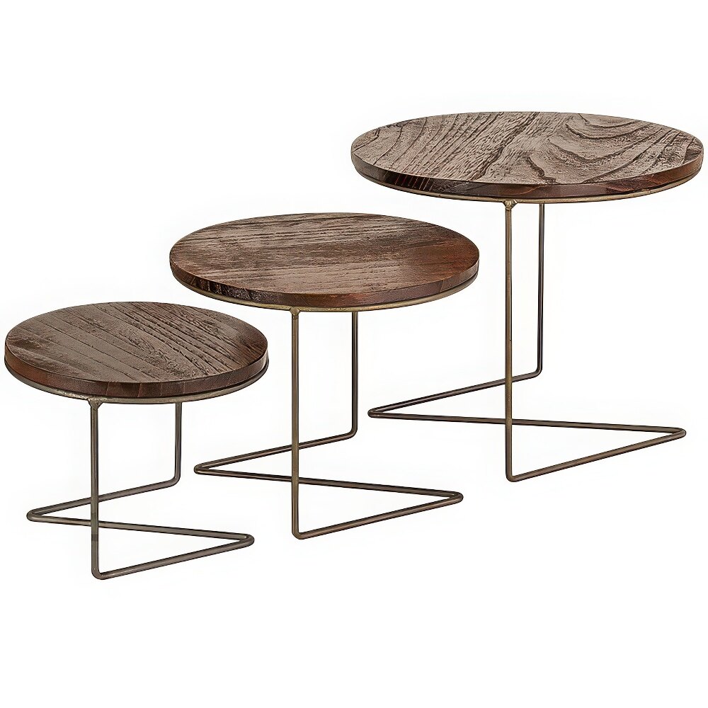 Kalalou 3-Piece Round Wooden Display Stand Set with Metal Base