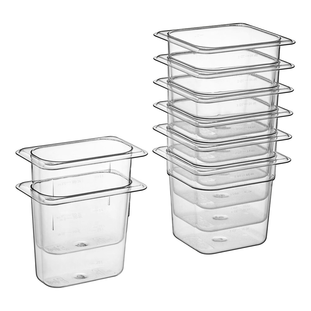 Vigor 8-Piece 1/6 & 1/9 Size Clear Polycarbonate Food Pan Set for 27" Standard Top Refrigerated Sandwich Prep Tables - 6" Deep