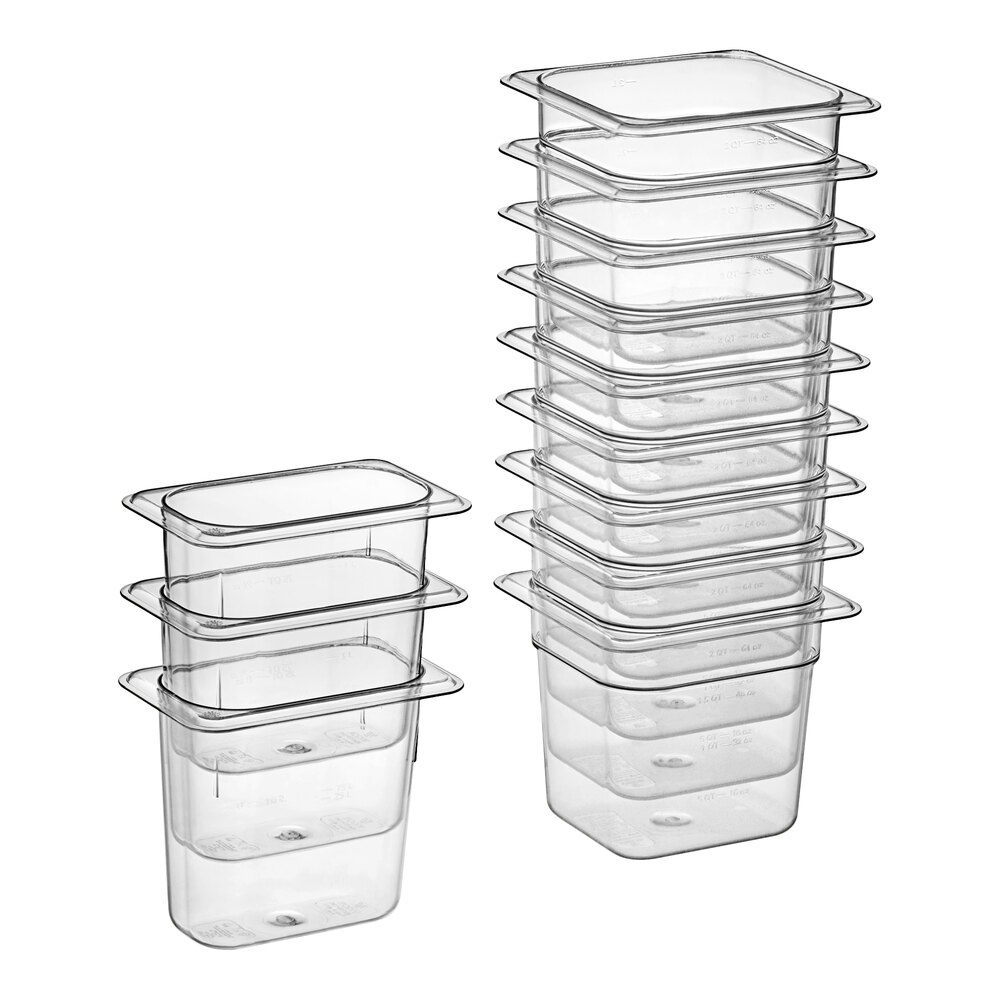 Vigor 12-Piece 1/6 & 1/9 Size Clear Food Pan Set for 27" Mega Top Refrigerated Sandwich Prep Tables - 6" Deep