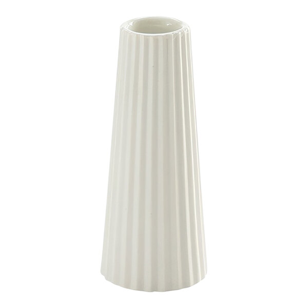 American Metalcraft 1 1/2" x 4" White Fluted Ceramic Bud Vase - 12/Case