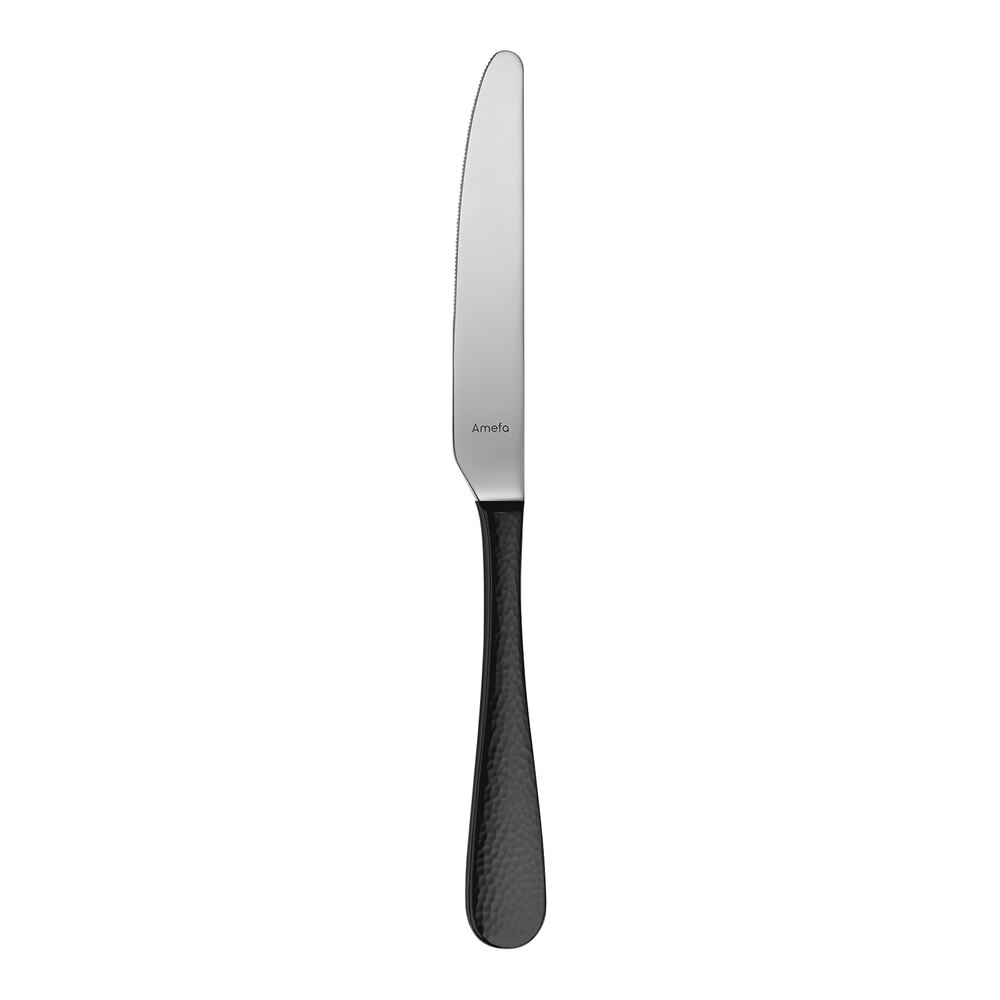 Amefa Sierra 9 1/4" 18/10 Stainless Steel Extra Heavy Weight Table Knife with Black Handle - 12/Case