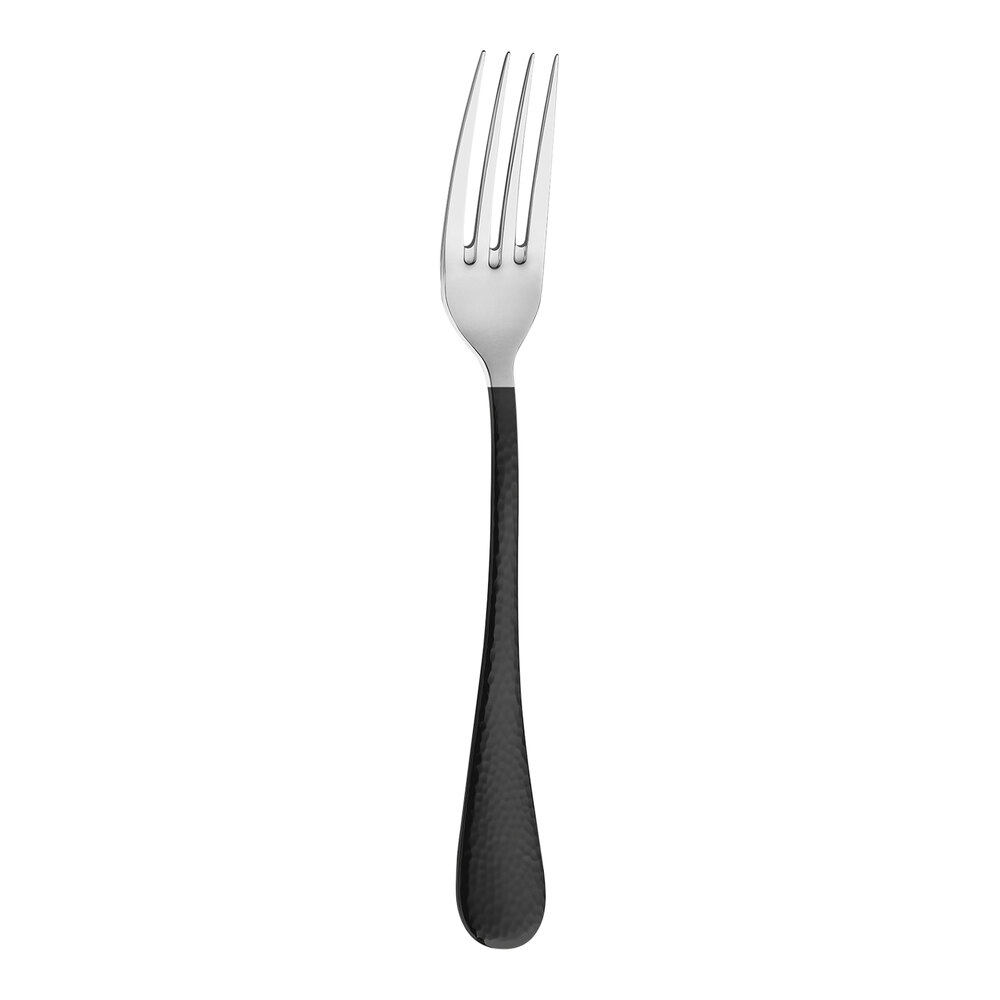 Amefa Sierra 7 1/4" 18/10 Stainless Steel Extra Heavy Weight Dessert Fork with Black Handle - 12/Case