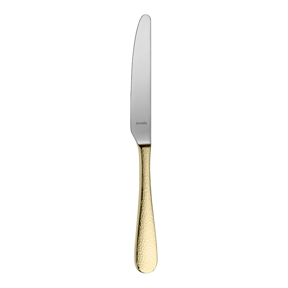 Amefa Sierra 9 1/4" 18/10 Stainless Steel Extra Heavy Weight Table Knife with Gold Handle - 12/Case