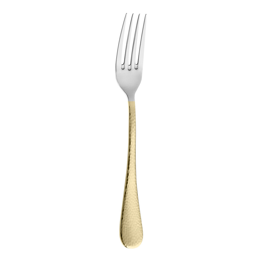 Amefa Sierra 7 1/4" 18/10 Stainless Steel Extra Heavy Weight Dessert Fork with Gold Handle - 12/Case