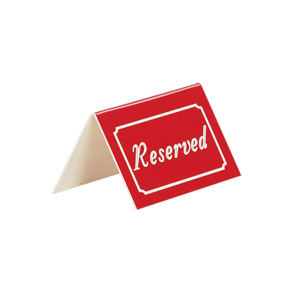Cal-Mil 273-1 5" x 3" Red/White Double-Sided "Reserved" Tent Sign