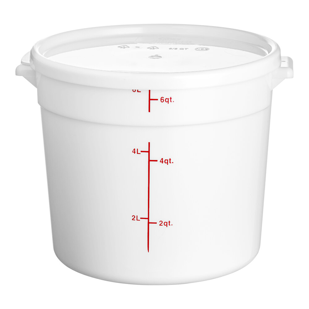 Choice 6 Qt. White Round Polypropylene Food Storage Container and Lid - 12/Pack