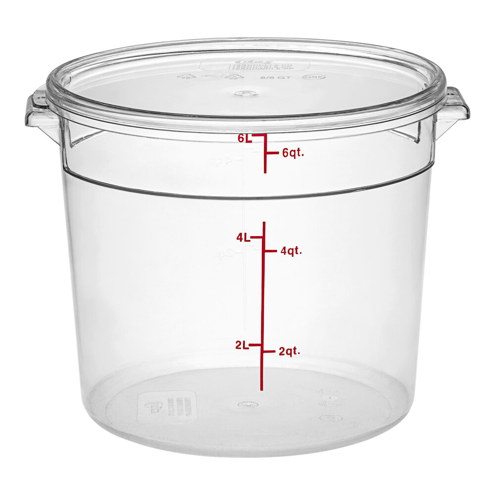 Choice 6 Qt. Clear Round Polycarbonate Food Storage Container and Lid - 12/Pack