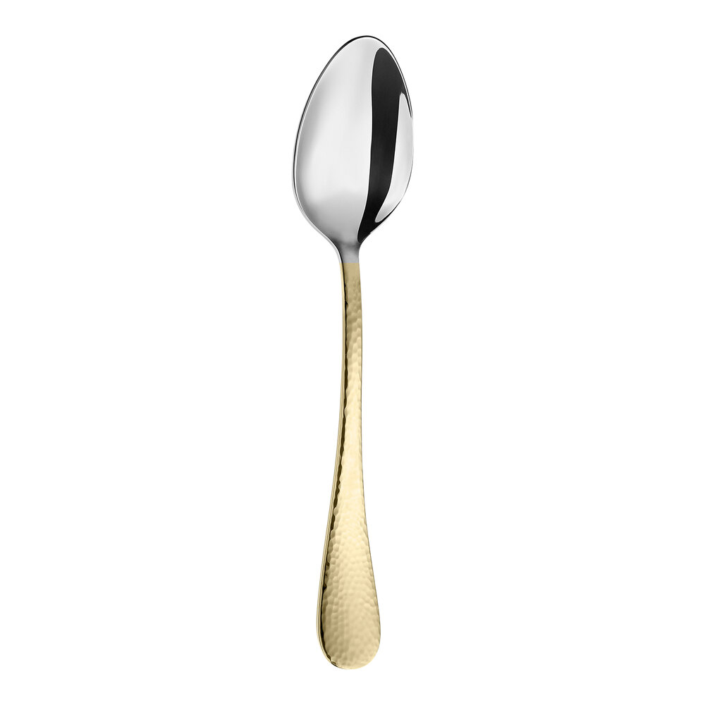 Amefa Sierra 8 1/8" 18/10 Stainless Steel Extra Heavy Weight Tablespoon / Serving Spoon with Gold Handle - 12/Case