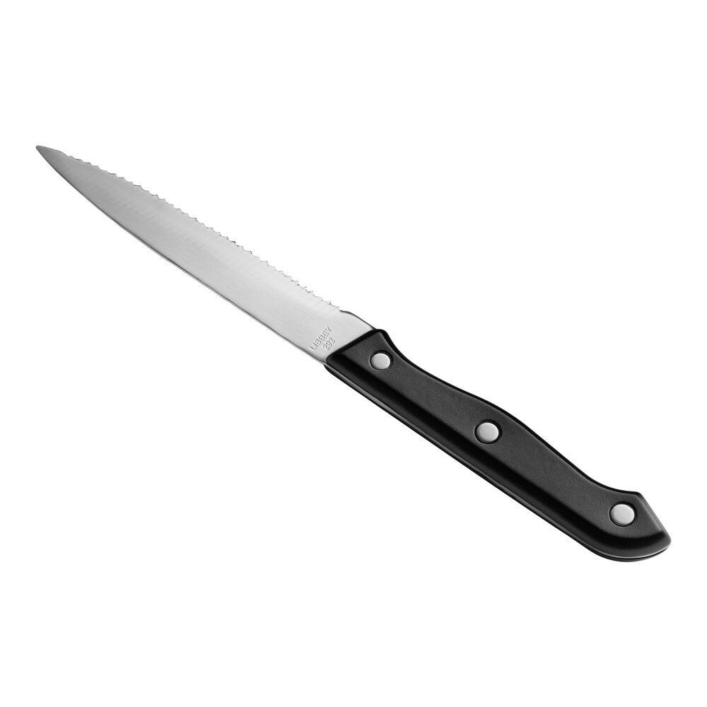 Libbey 201 2632 9 1/4" Stainless Steel Steak Knife with Black Bakelite Handle - 12/Pack