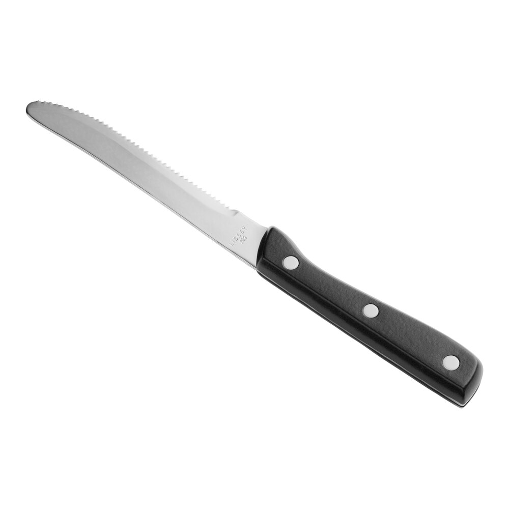 Libbey 201 2682 9 1/4" Stainless Steel Steak Knife with Black Bakelite Handle - 12/Pack