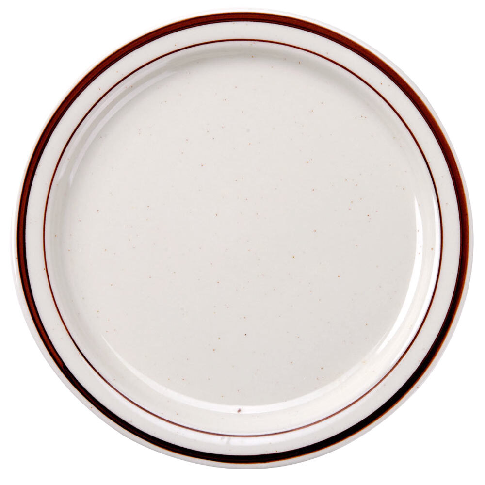 8 3/8" Brown Speckle Narrow Rim China Plate - 36/Case