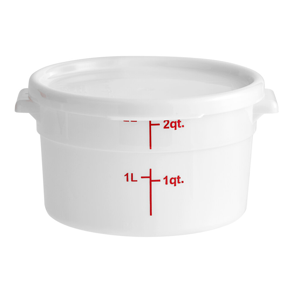 Choice 2 Qt. White Round Polypropylene Food Storage Container and Lid - 12/Pack