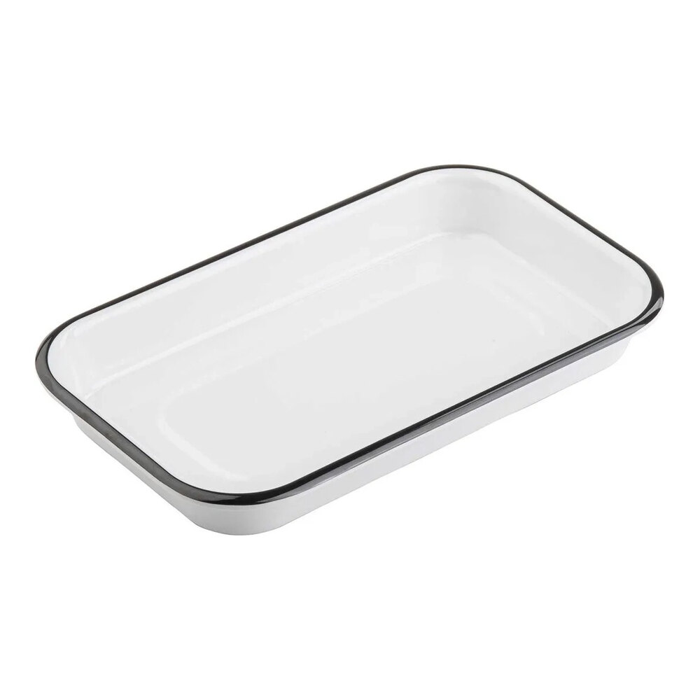 Tablecraft Canteen Collection 10 1/8" x 6" White Rectangular Melamine Tray with Black Rim - 6/Case