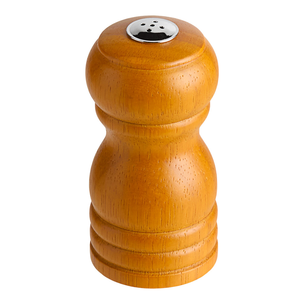 Acopa 4" Matte Brown Wooden Salt Shaker