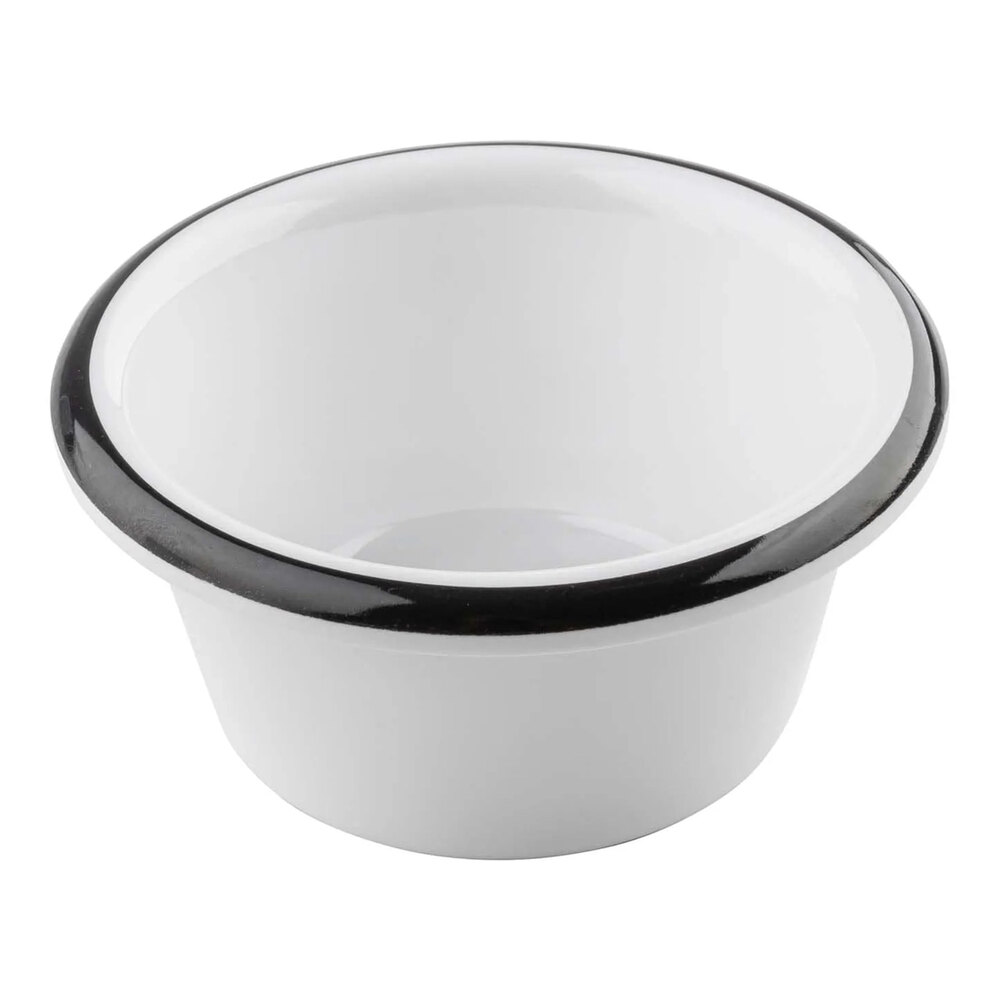 Tablecraft Canteen Collection 4 oz. Round White Melamine Ramekin with Black Rim - 24/Case