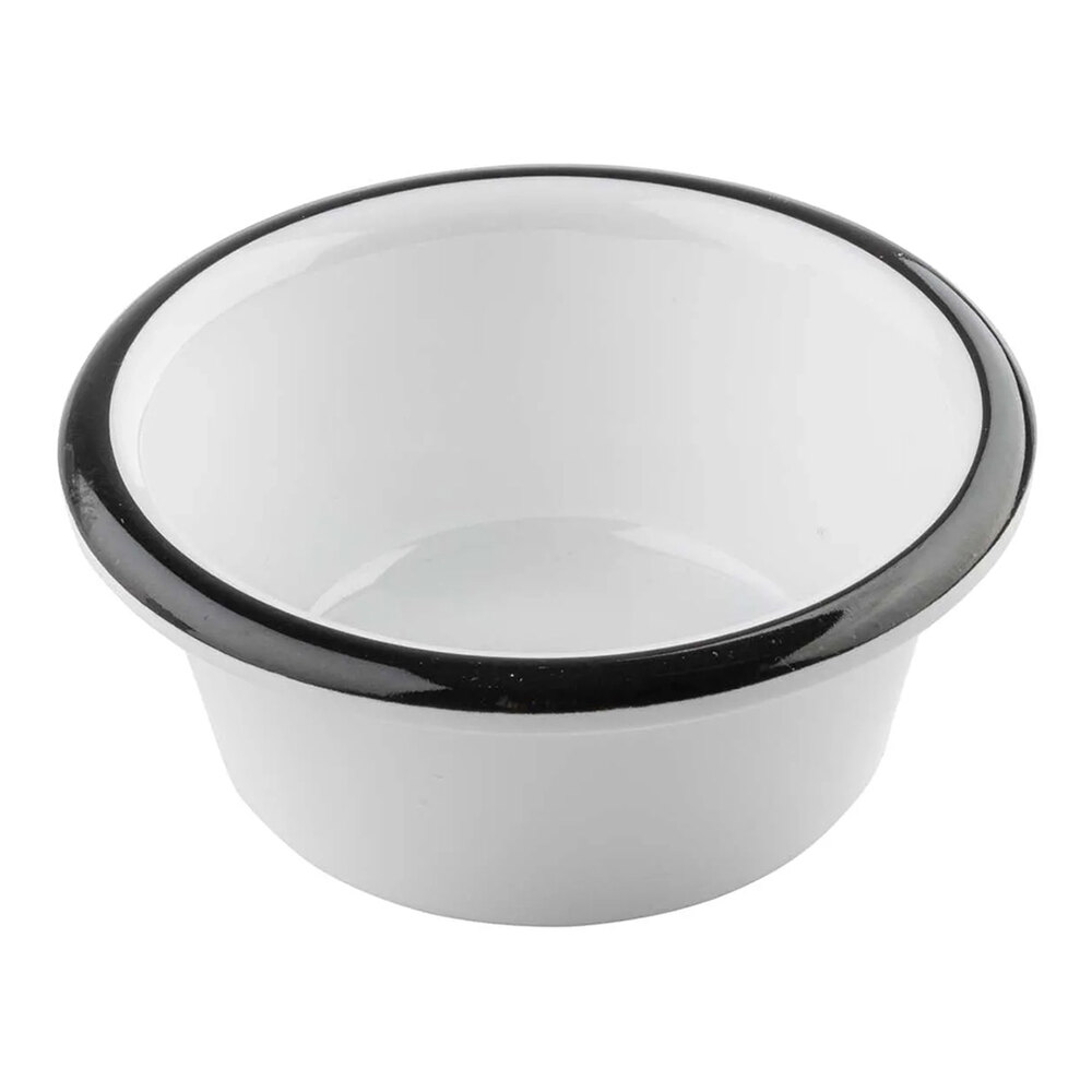 Tablecraft Canteen Collection 3 oz. Round White Melamine Ramekin with Black Rim - 24/Case