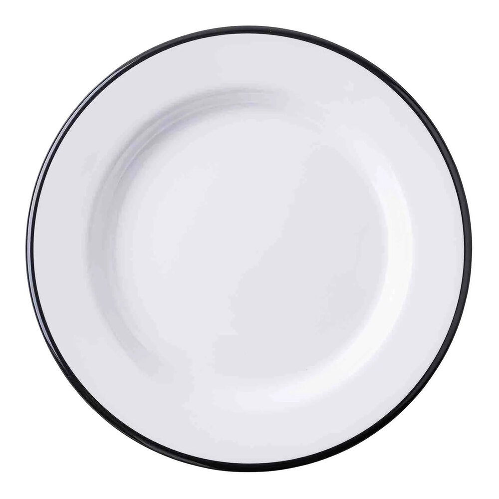 Tablecraft Canteen Collection 10" White Round Melamine Plate with Black Rim - 6/Case
