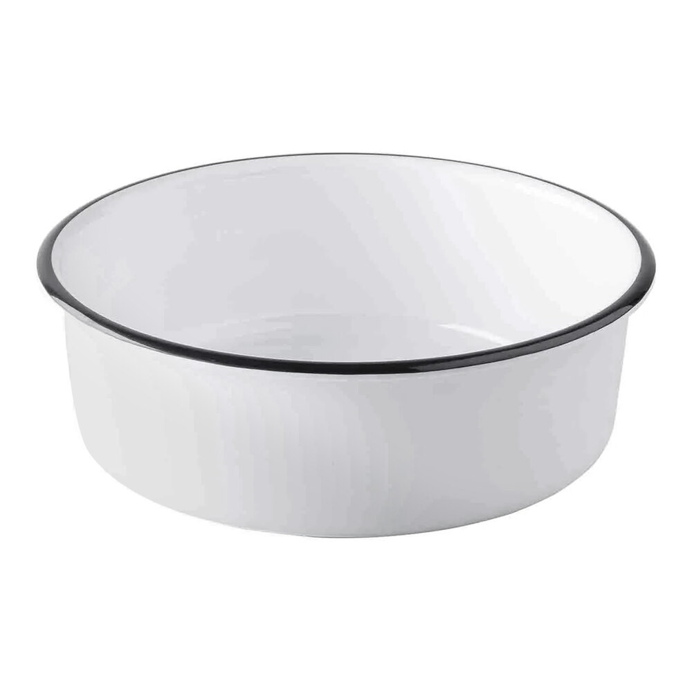 Tablecraft Canteen Collection 1.5 Qt. White Round Melamine Serving Bowl with Black Rim - 4/Case