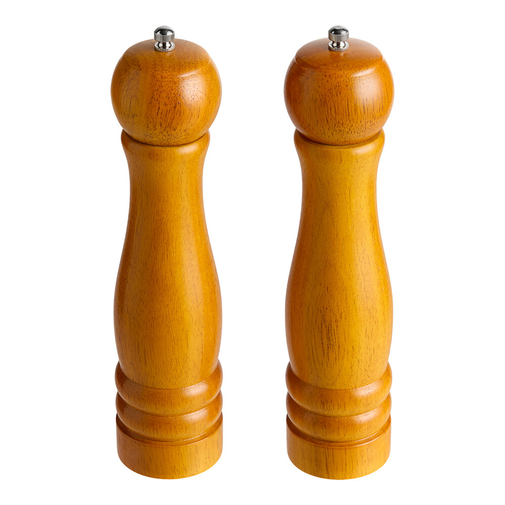 Acopa 10" Matte Brown Wooden Salt / Pepper Mill - 2/Set