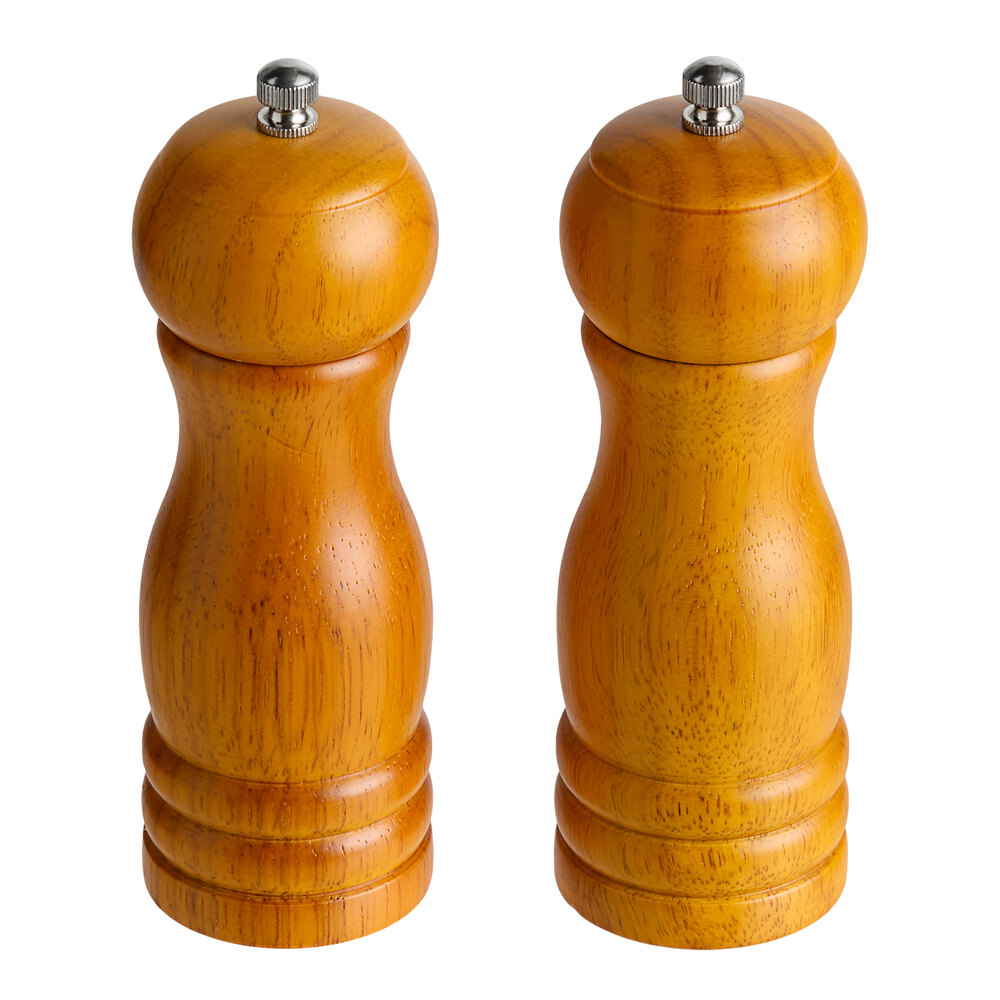 Acopa 6" Matte Brown Wooden Salt / Pepper Mill - 2/Set