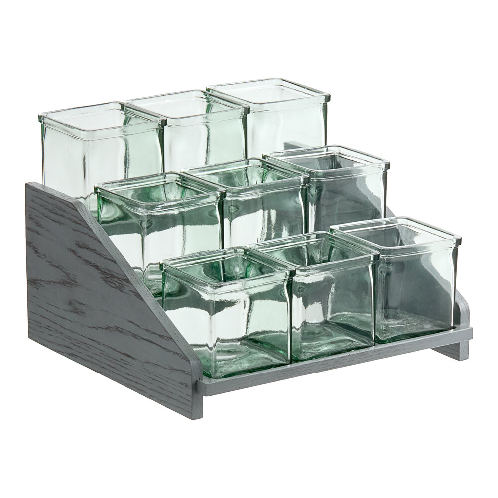 Cal-Mil 3831-83 Ashwood Gray Oak 9-Compartment Display with Jars - 13 1/4" x 12 1/2" x 6 1/2"