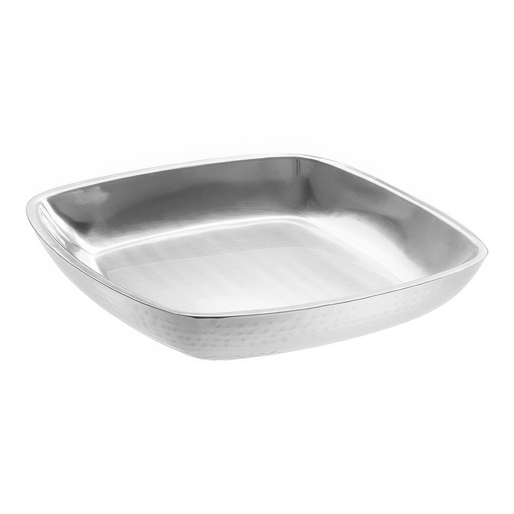 American Metalcraft 12" Square Stainless Steel Double Wall Seafood Tray with Hammered Finish - 2/Case
