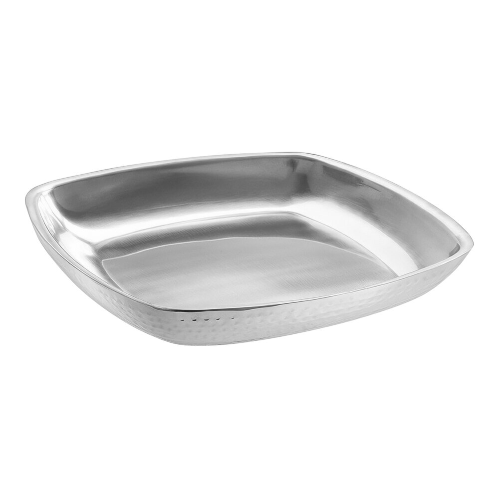 American Metalcraft 14" Square Stainless Steel Double Wall Seafood Tray with Hammered Finish - 2/Case