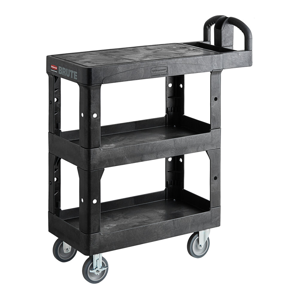 Rubbermaid® BRUTE Black Small Flat 3-Shelf Utility Cart with Ergonomic Handle 2203280
