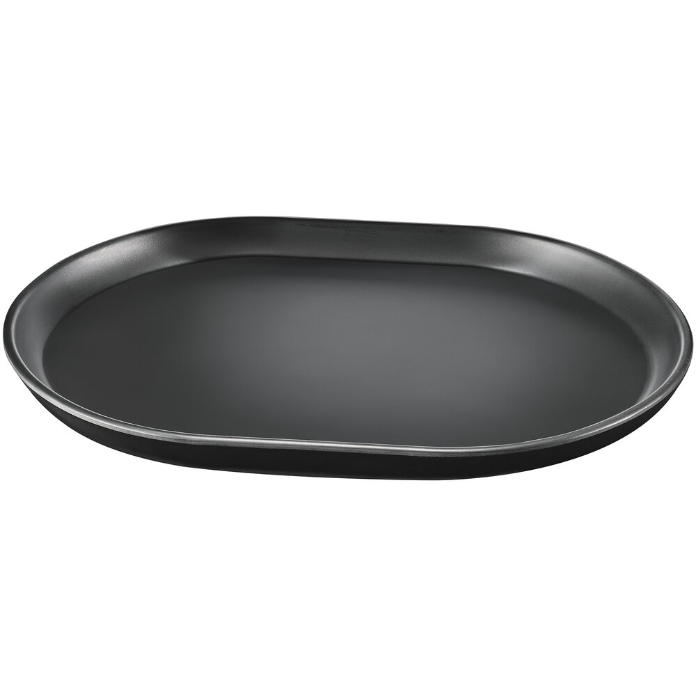 Cal-Mil Hudson 14" x 11 1/4" Black Oval Raised Rim Melamine Platter - 6/Case