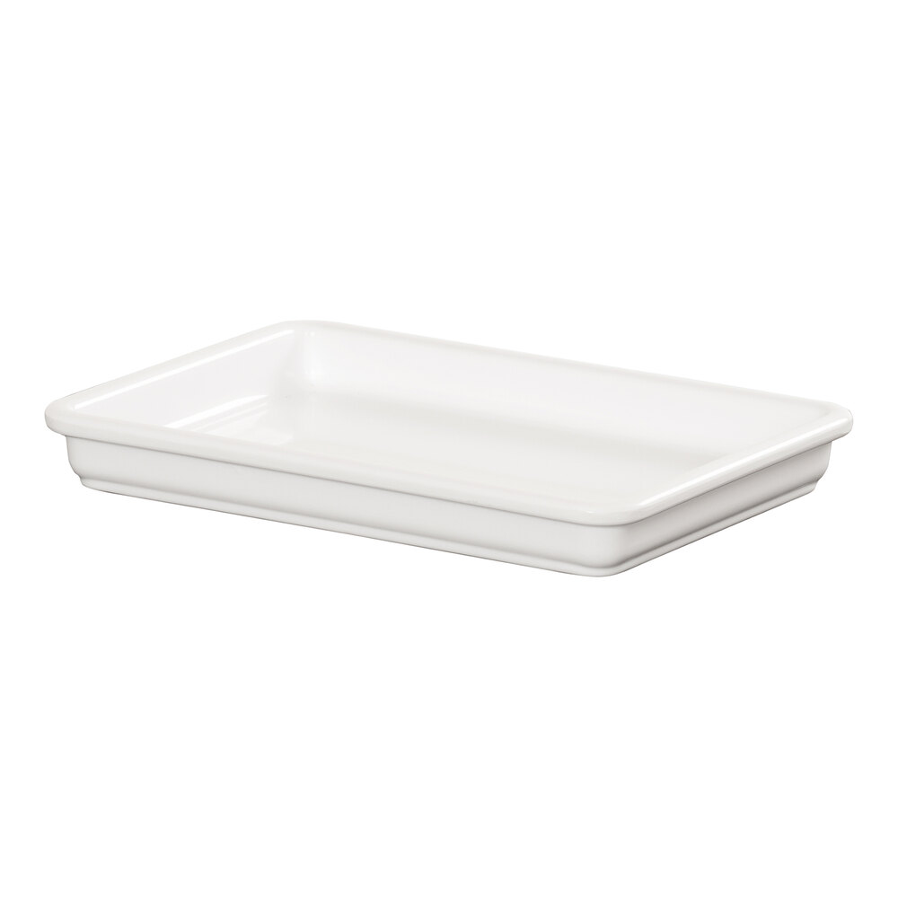 Cal-Mil Rolled Rim 9" x 6 1/2" White Rectangular Melamine Serving Tray - 6/Case
