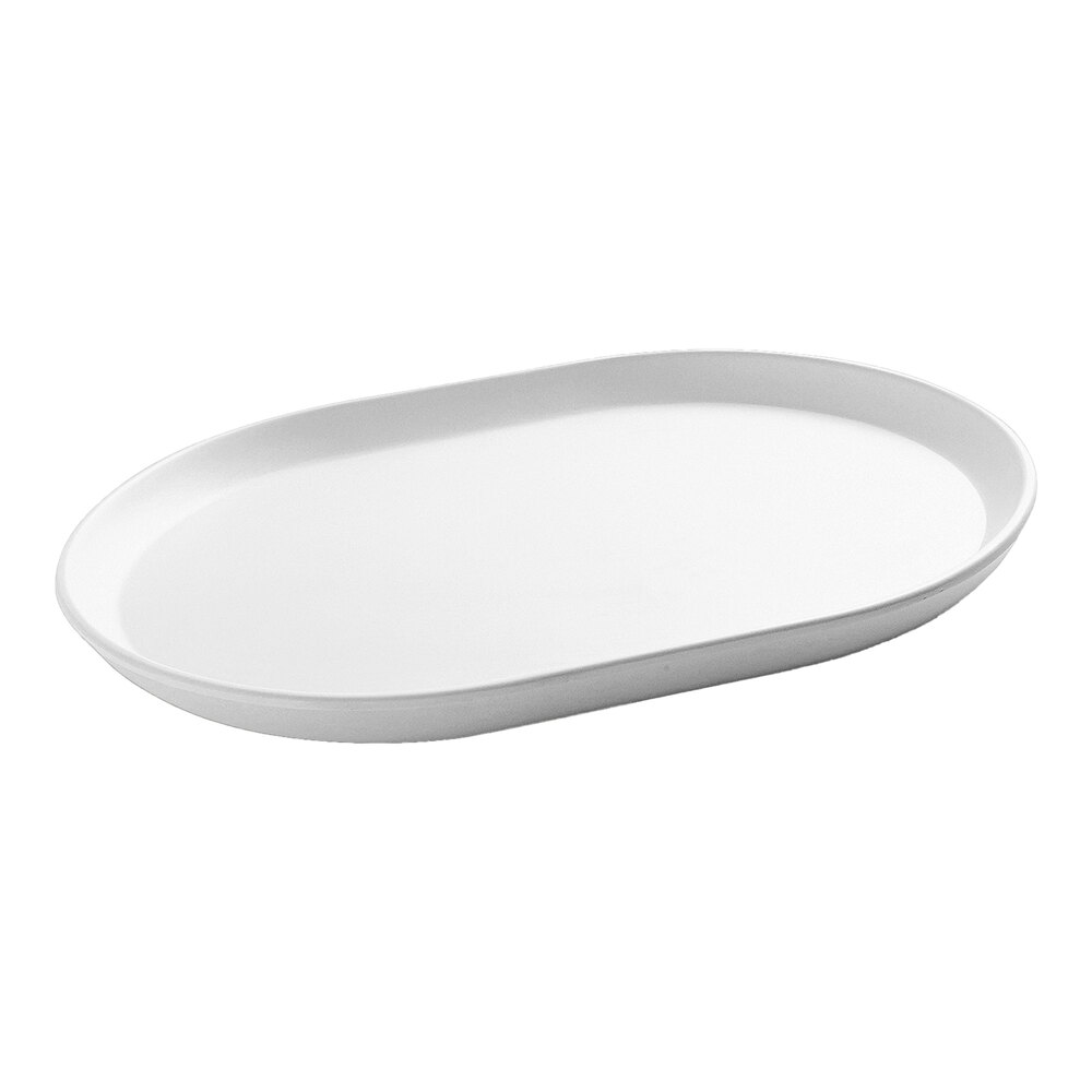 Cal-Mil Hudson 14" x 11 1/4" White Oval Raised Rim Melamine Platter - 6/Case