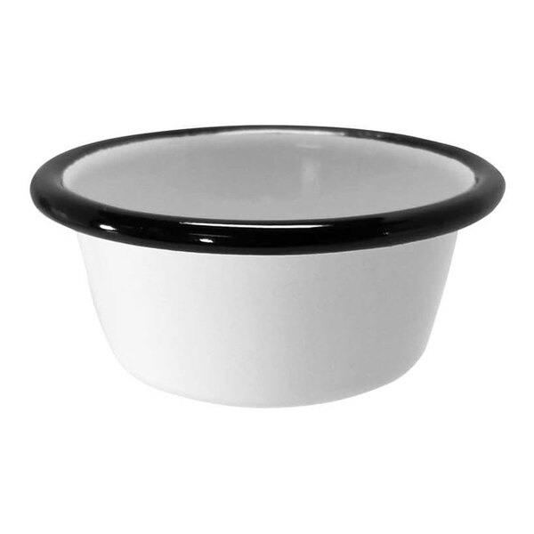 Tablecraft Enamelware 3 oz. Round White Ramekin with Black Rim - 24/Case