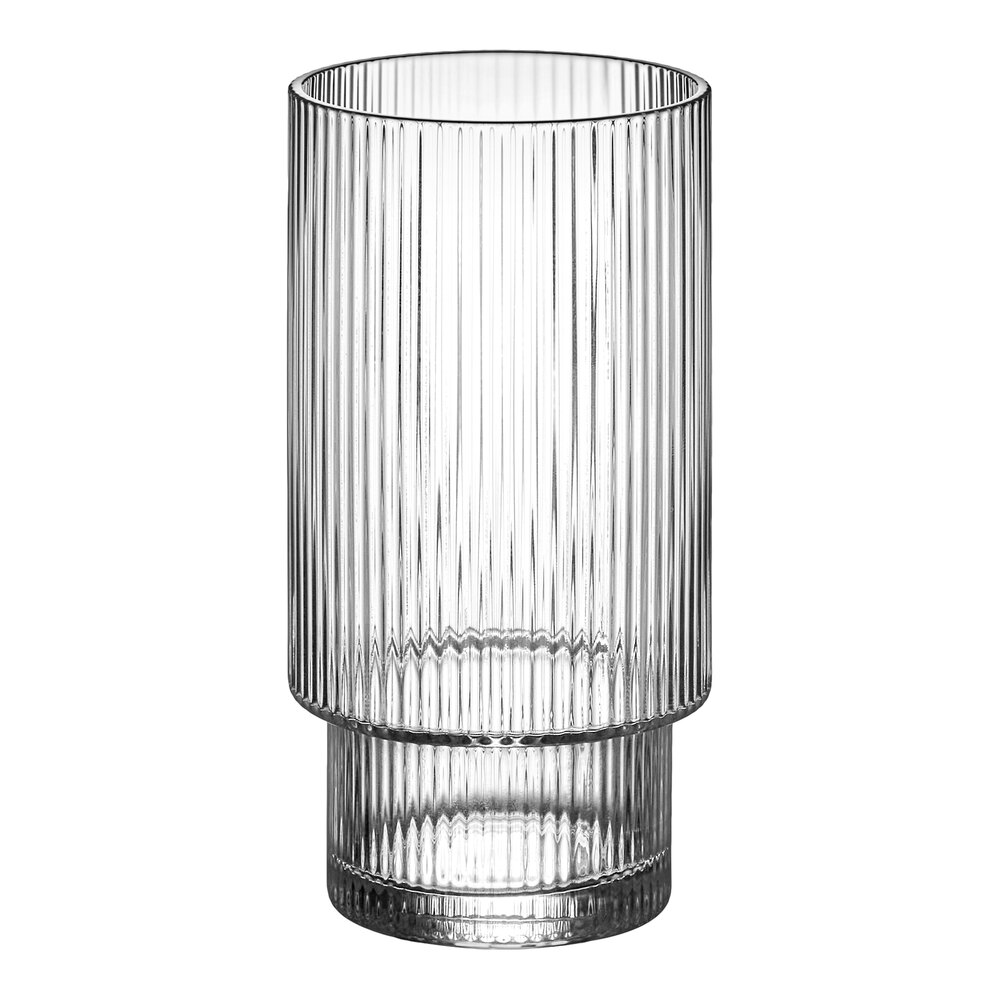 Acopa Lore 5 1/2" Clear Glass Ribbed Tealight / Votive Holder - Sample