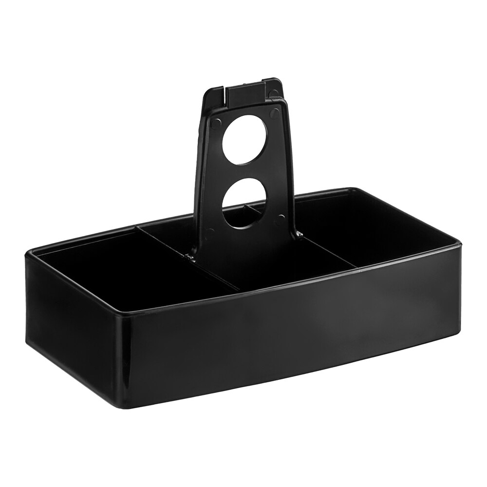 Carlisle 6 1/2" x 4 1/16" x 4 1/2" 4-Compartment Black Plastic Condiment Caddy with Card Holder