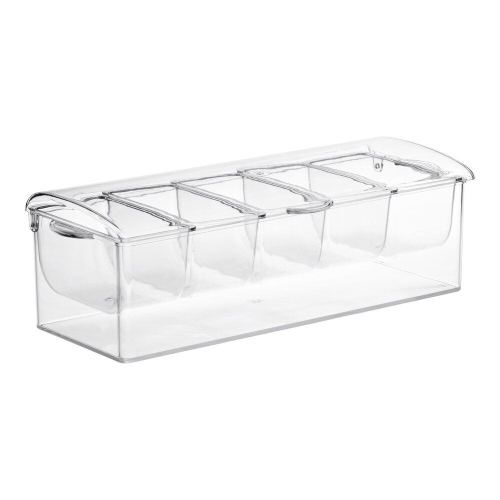 Tablecraft 10007 Clear 5-Compartment Condiment Bar with (5) 1 Pint Inserts