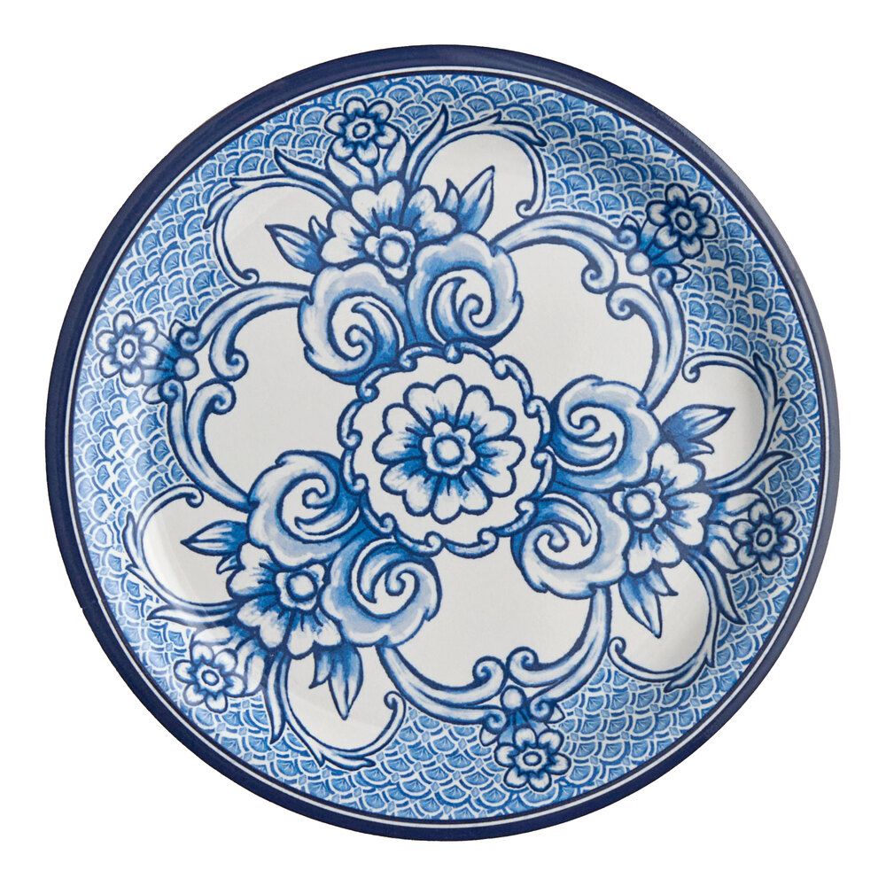 American Metalcraft BLUP6 Isabella 6 1/2" Round Blue / White Floral Melamine Bread and Butter Plate