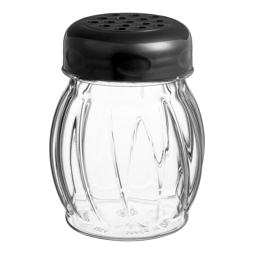 Tablecraft P260BK 6 oz. Clear Tritan™ Plastic Swirl Shaker with Black Perforated Top - 12/Case