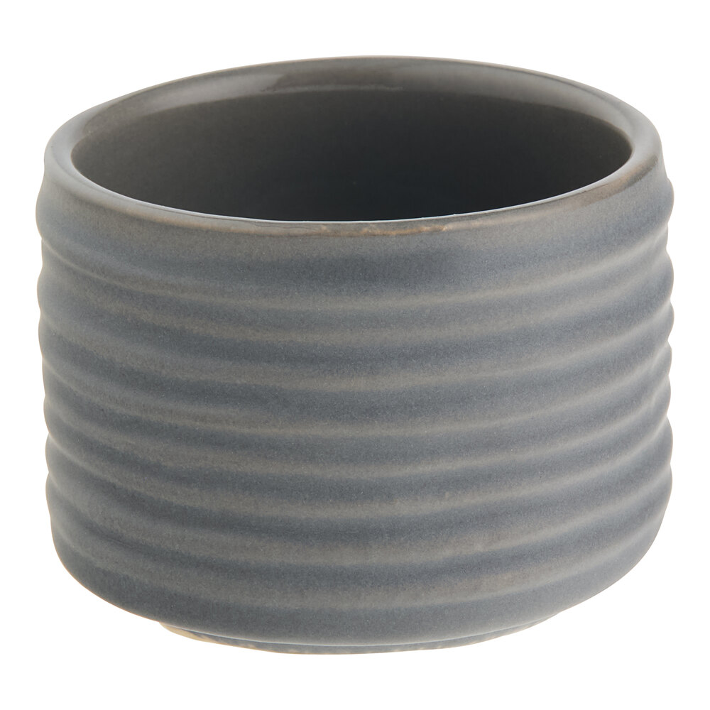 American Metalcraft PCG2 2 oz. Round Gray Porcelain Sauce Cup with Ribbed Sides - 12/Case