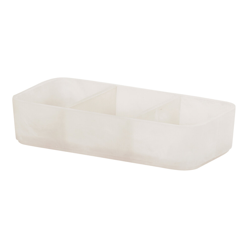 Cal-Mil 9 1/2" x 4 1/2" x 2 1/4" 3-Compartment White Cloud Resin Condiment Organizer