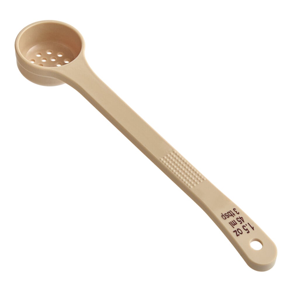 Tablecraft 1.5 oz. Beige Polycarbonate Long Handle Perforated Portion Spoon 11169