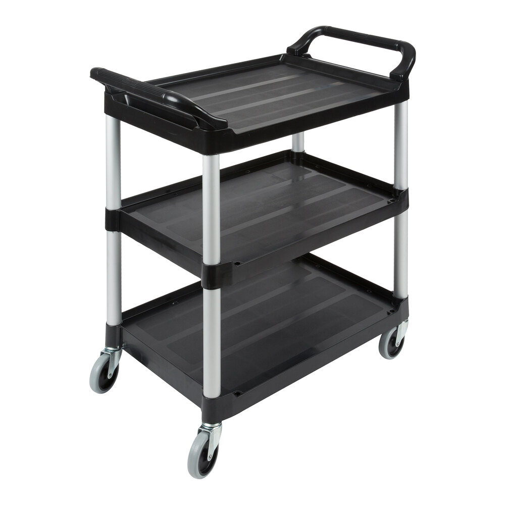 Rubbermaid® FG342488BLA Black Three Shelf Utility Cart / Bus Cart 33 x 18 x 37