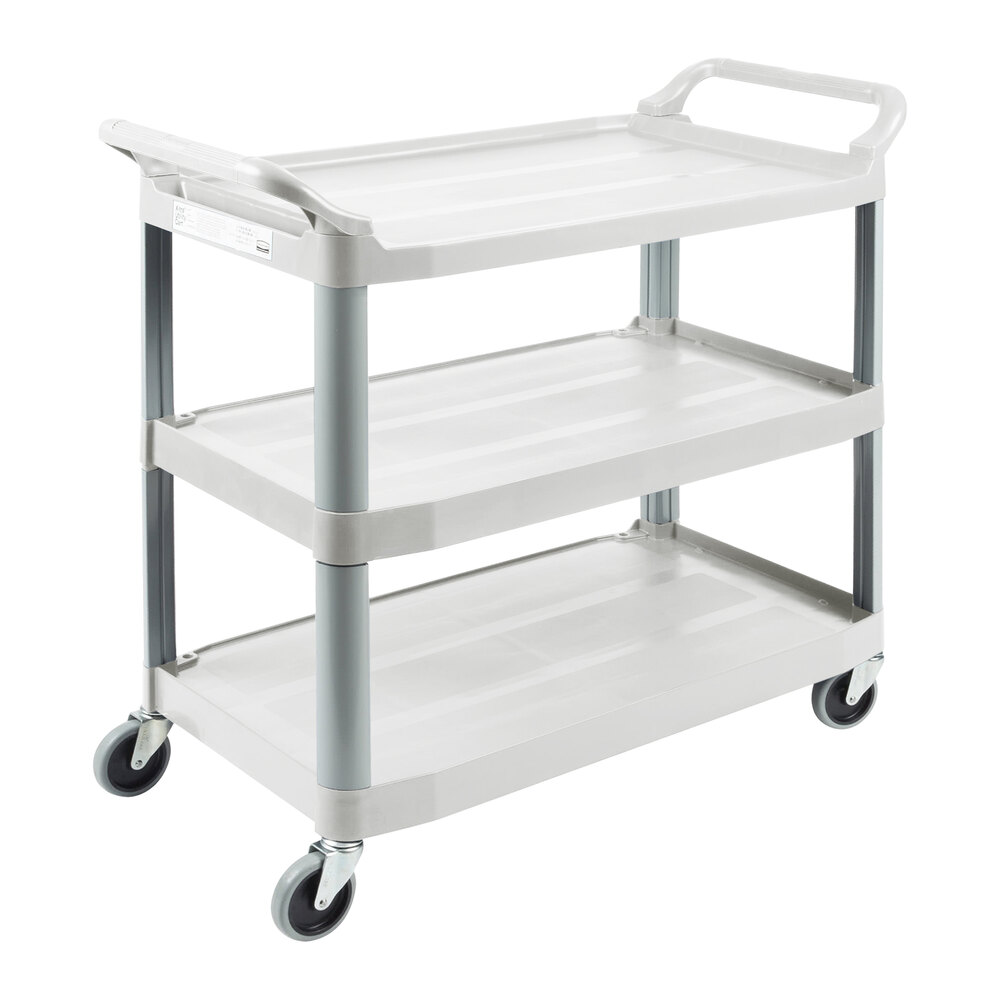 Rubbermaid® FG409100OWHT Xtra Off-White 300 lb. Three Shelf Utility Cart / Bus Cart 40" x 20" x 37"