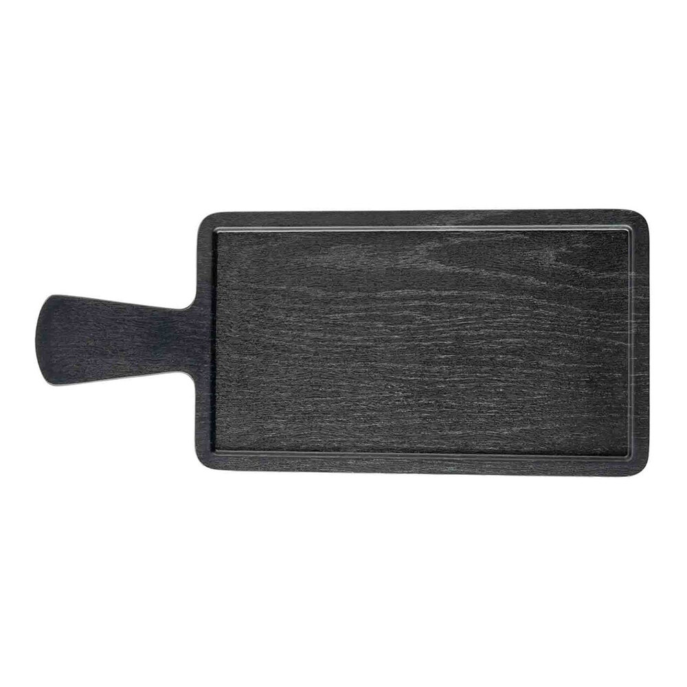 Tablecraft Onyx Collection 16 1/2" x 7" Rectangular Black Faux Wood Melamine Serving Tray with 4 1/2" Handle - 6/Case